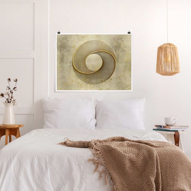 Poster - Line Art cerchio d'oro a spirale - Orizzontale 3:4