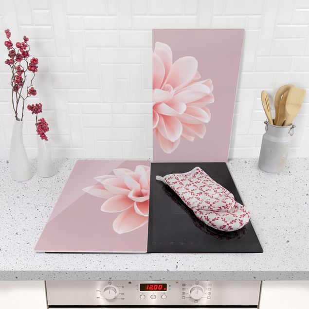 Coprifornelli in vetro - Dalia in lavanda rosa e bianca - 52x60cm