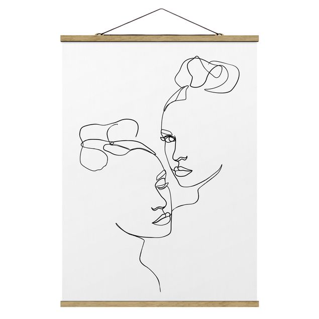 Foto su tessuto da parete con bastone - Line Art Faces donne Bianco e nero - Verticale 4:3