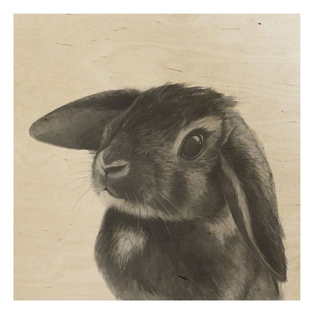 Stampa su legno - Illustrazione Coniglio bianco e nero Disegno - Quadrato 1:1