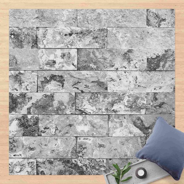 Tappeto per terrazzo esterno Muro di pietra in marmo naturale grigio