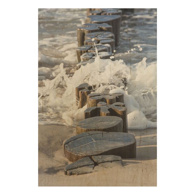 Stampa su legno - Frangiflutti sulla spiaggia - Verticale 3:2