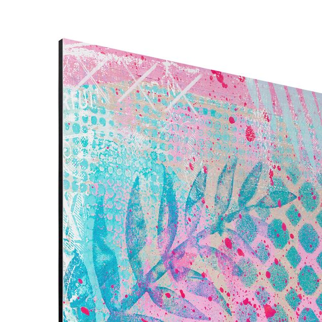 Stampa su alluminio spazzolato - Colorato collage - Elefante in blu e rosa - Verticale 4:3
