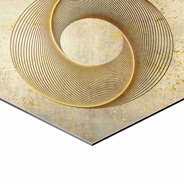 Esagono in Alluminio Dibond - Line Art cerchio d'oro a spirale