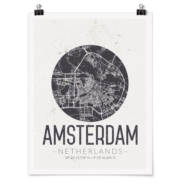 Poster - Mappa Amsterdam - Retro - Verticale 4:3