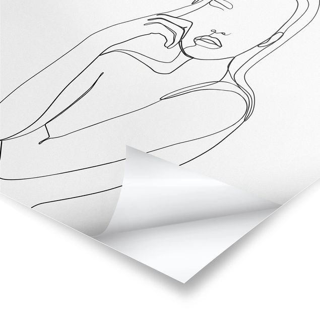 Poster - Line Art Pensieroso donna Bianco e nero - Quadrato 1:1