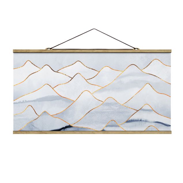 Foto su tessuto da parete con bastone - Elisabeth Fredriksson - Acquerello Monti oro bianco - Orizzontale 1:2