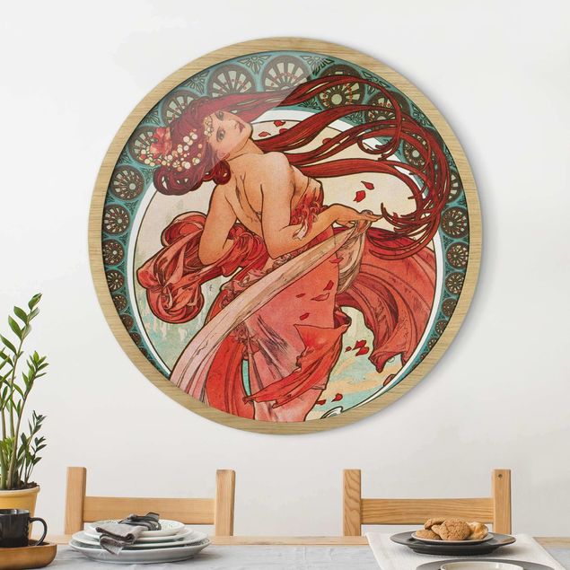 Poster con cornice rotonda Alfons Mucha - Quattro arti - Danza