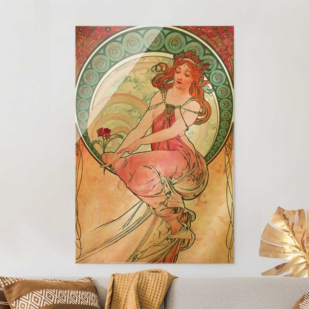 Lavagna magnetica in vetro Alfons Mucha - Quattro arti - Pittura