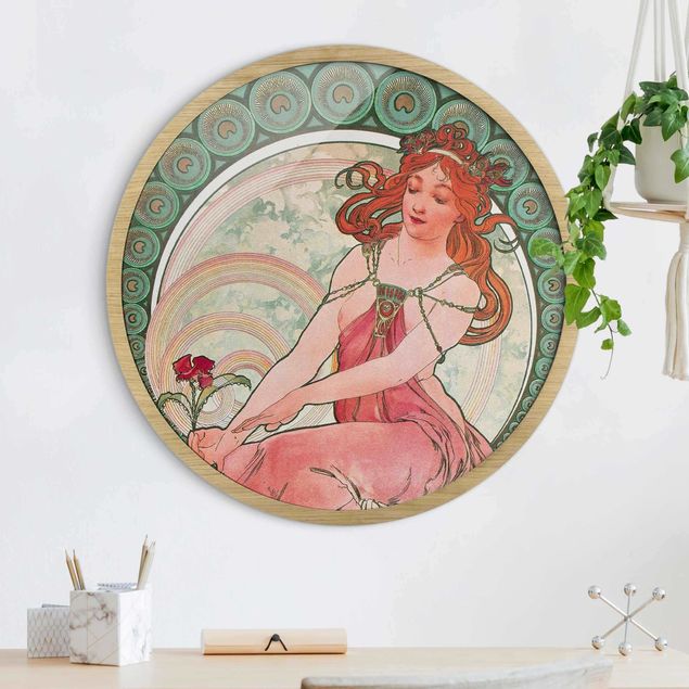 Poster con cornice rotonda Alfons Mucha - Quattro arti - Pittura