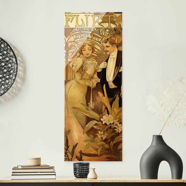 Quadro in vetro - Alfons Mucha - Pubblicità Poster For Flirt Biscuits - Pannello