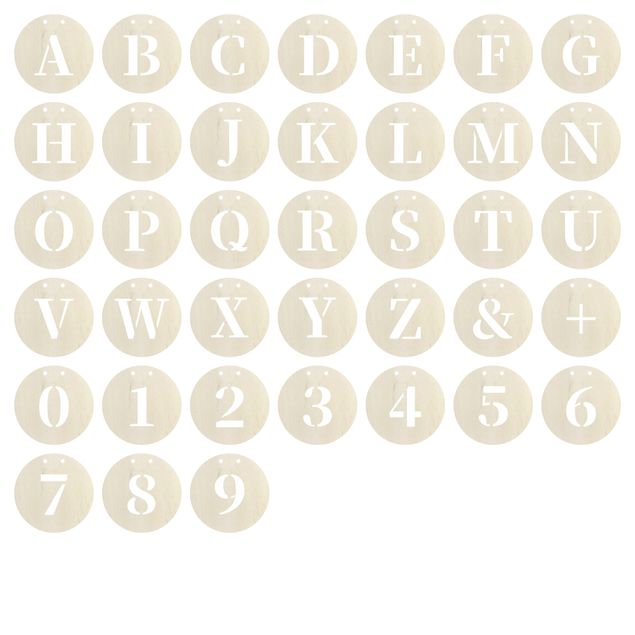 Decorazione da parete lettera in legno taglie M & L - Alfabeto cerchio con serif