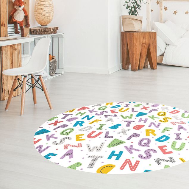 Tappeti moderni Alfabeto con cuori e puntini in colori vivaci