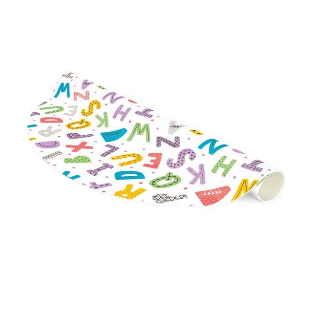 Tappeti grandi Alfabeto con cuori e puntini in colori vivaci