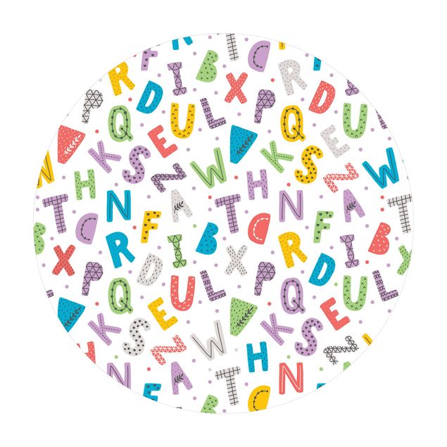 Tappeto in vinile rotondo - Alfabeto con cuori e puntini colorati