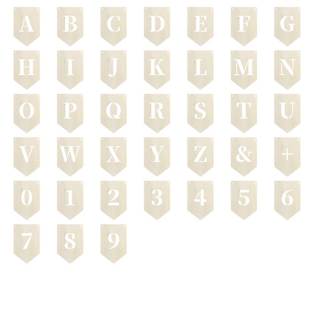 Decorazione da parete lettera in legno taglia M - Alfabeto catena di gagliardetti con serif