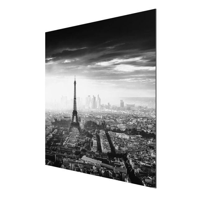 Quadro in alluminio - La Torre Eiffel From Above Bianco e nero