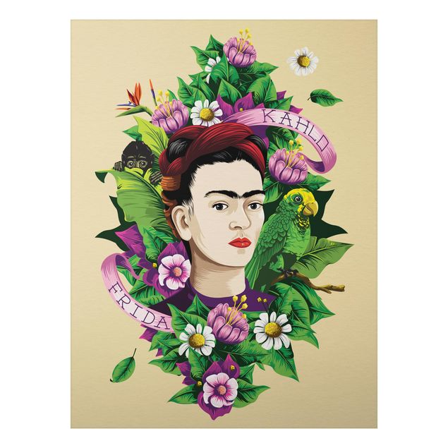 Quadro in alluminio - Frida Kahlo - Frida, Monkey And Parrot