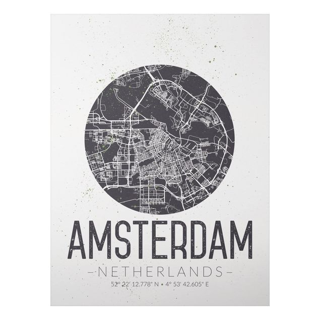 Quadro in alluminio - Amsterdam City Map - Retro