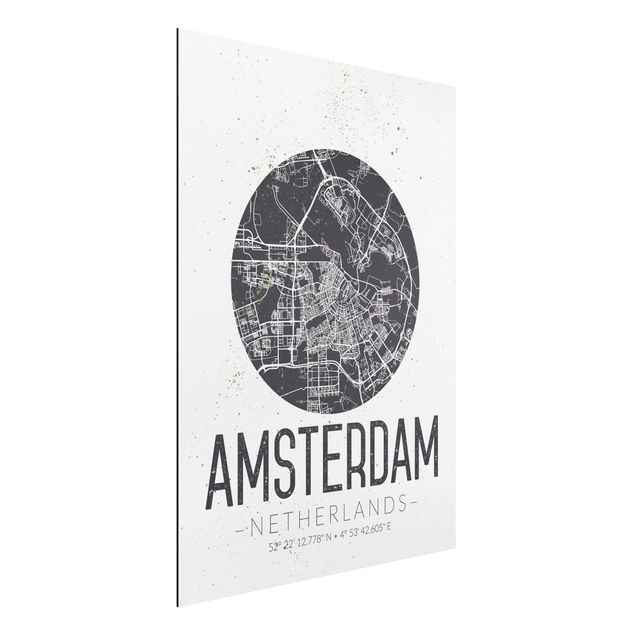 Quadro in alluminio - Amsterdam City Map - Retro
