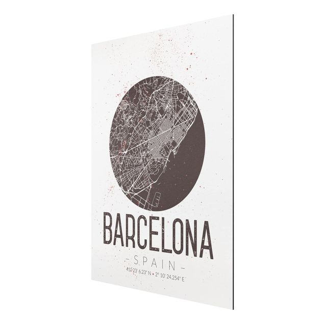 Quadro in alluminio - Barcelona City Map - Retro