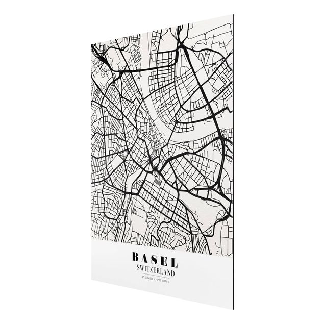 Quadro in alluminio - Basel City Map - Classic