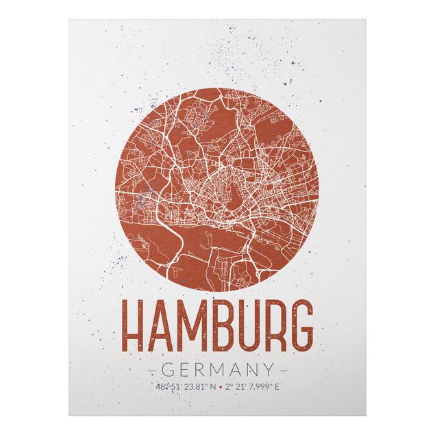 Quadro in alluminio - Hamburg City Map - Retro