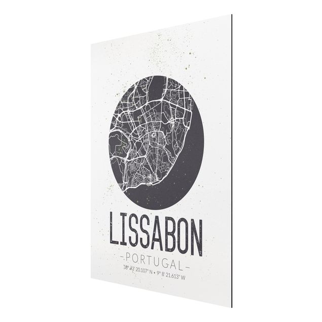 Quadro in alluminio - Lisbon City Map - Retro