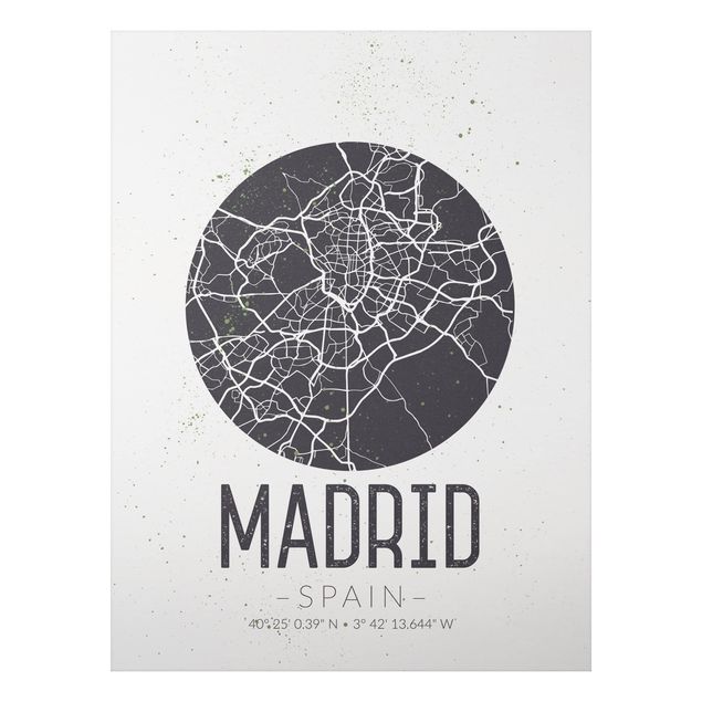 Quadro in alluminio - Madrid City Map - Retro