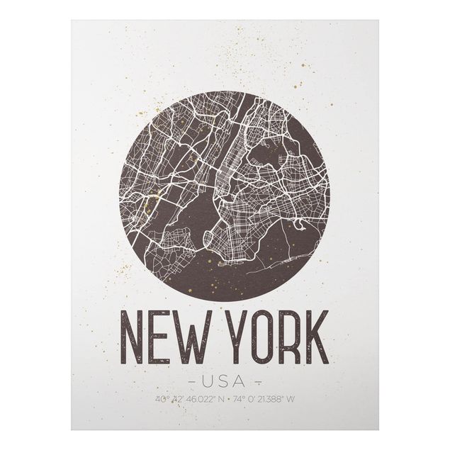 Quadro in alluminio - New York City Map - Retro