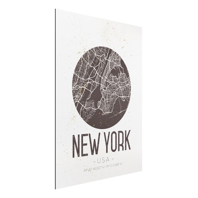 Quadro in alluminio - New York City Map - Retro