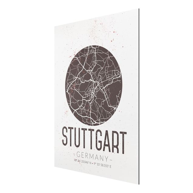 Quadro in alluminio - Stuttgart City Map - Retro