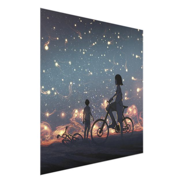 Quadro in vetro - Disegno Anime - Luci su una bicicletta