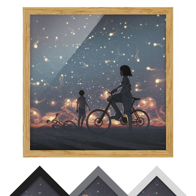 Poster con cornice|Disegno Anime - Luci su una bicicletta