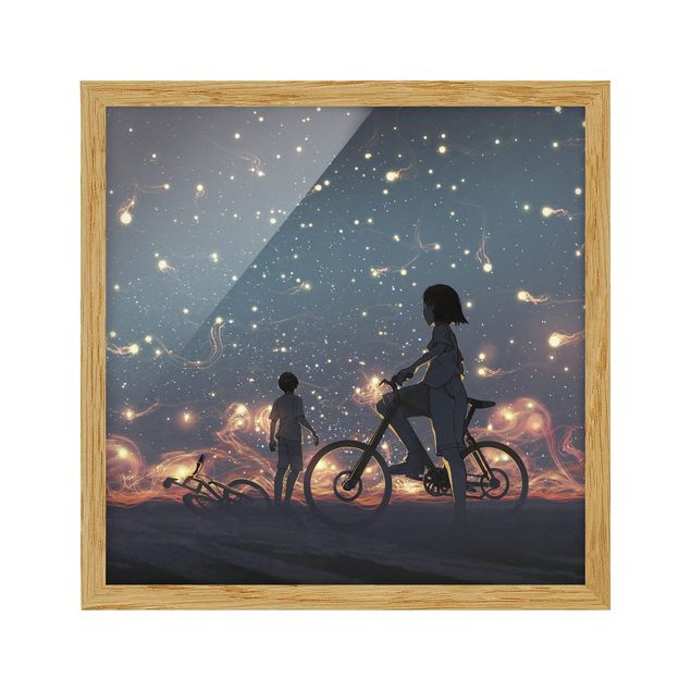 Poster con cornice|Disegno Anime - Luci su una bicicletta