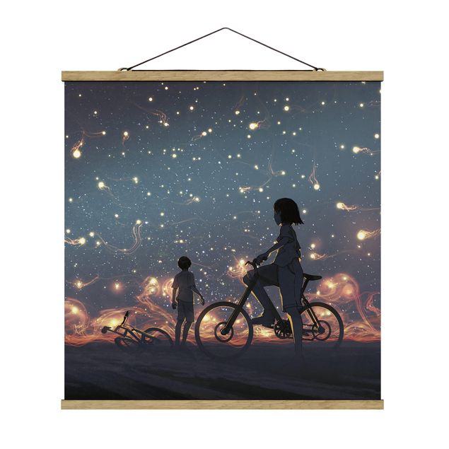 Foto su tessuto da parete con bastone - Disegno Anime - Luci su una bicicletta - Quadrato 1:1
