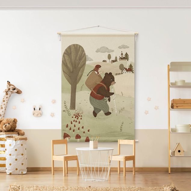 Arazzi da parete grande Anna Lunak - Illustrazione di Masha e Orso