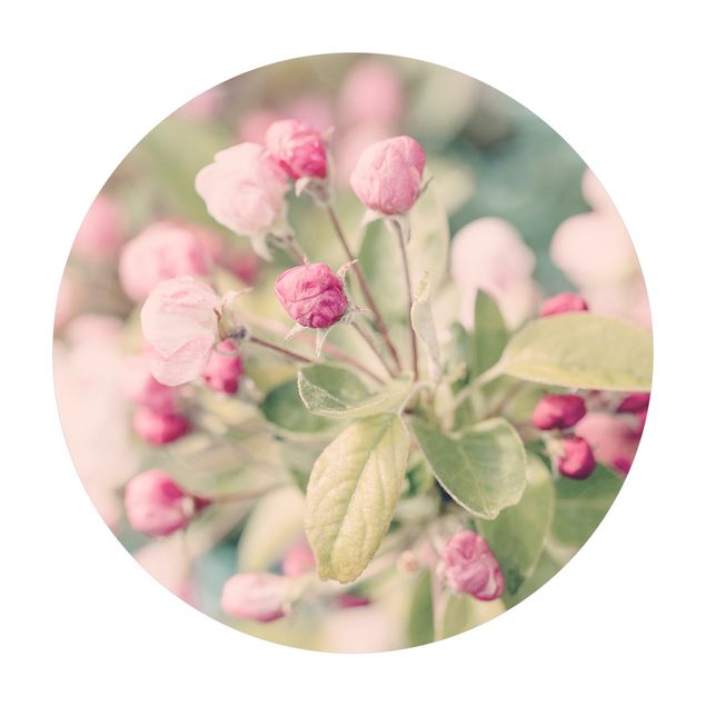 Tappeto in vinile rotondo - Fiori di melo in effetto Bokeh rosa