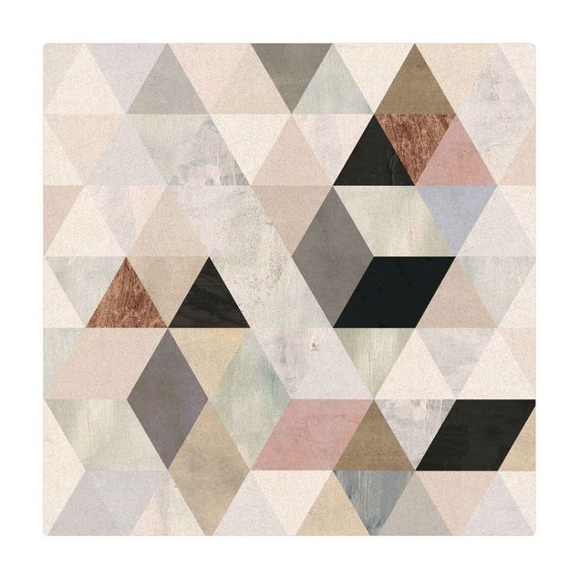 Tappetino di sughero - Mosaico in acquerello con triangoli I - Quadrato 1:1