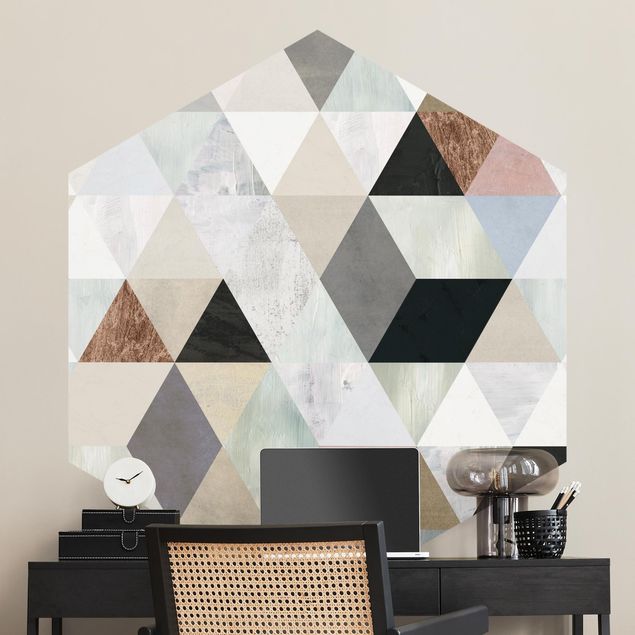 Tapete abstrakt Mosaico ad acquerello con triangoli I