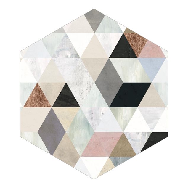 Carta da parati esagonale adesiva con disegni - Mosaico in acquerello con triangoli I