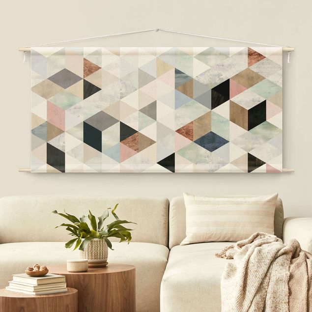 Arazzi da parete grande Mosaico in acquerello con triangoli I