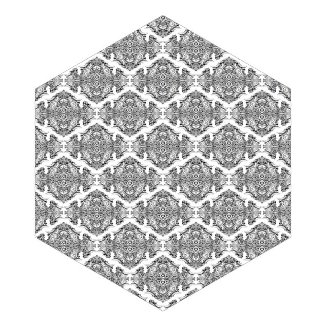 Carta da parati esagonale adesiva con disegni - Acquerello di trama barocca con ornamenti in grigio