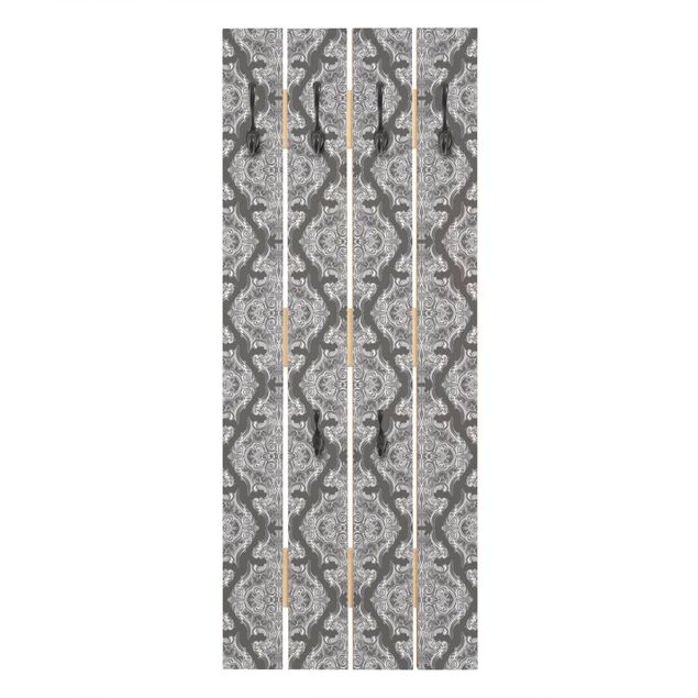 Appendiabiti in legno - Acquerello di trama barocca su sfondo grigio scuro