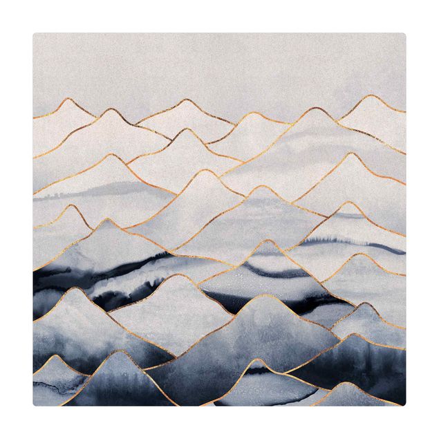 Tappetino di sughero - Montagne in acquerello bianco oro - Quadrato 1:1