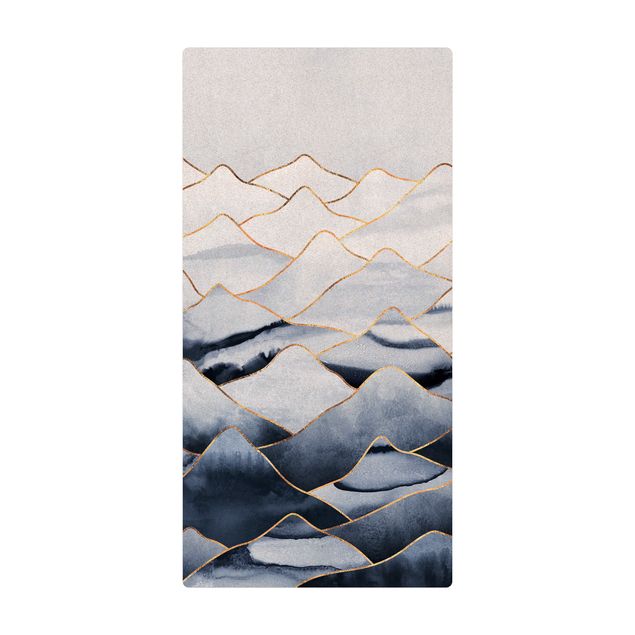Tappetino di sughero - Montagne in acquerello bianco oro - Formato verticale 1:2