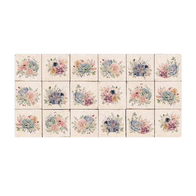 Tappetino di sughero - Casa di campagna con fiori in acquerello - Formato orizzontale 2:1