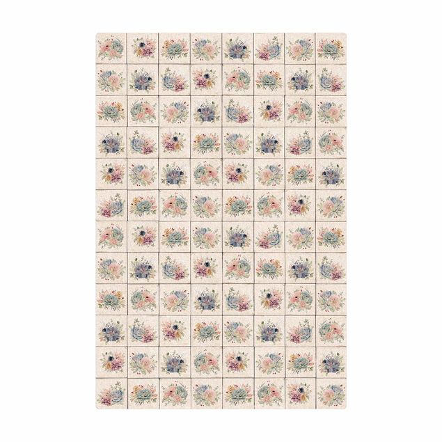 Tappetino di sughero - Casa di campagna con fiori in acquerello - Formato verticale 2:3