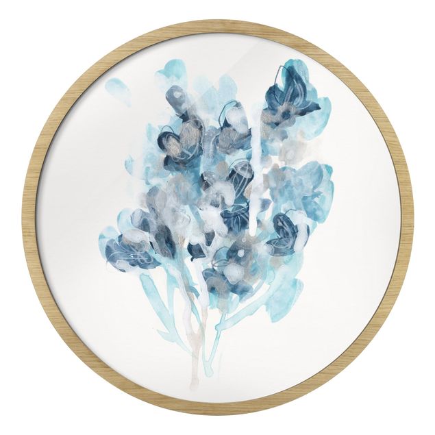 Quadro rotondo incorniciato - Ombreggio di bouquet in acquerello blu