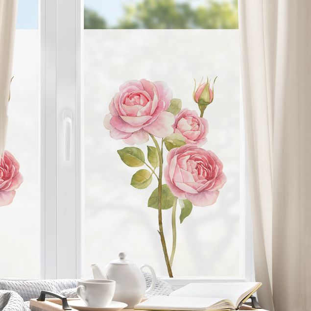 Pellicola per vetri con erbe Tre rose acquerello
